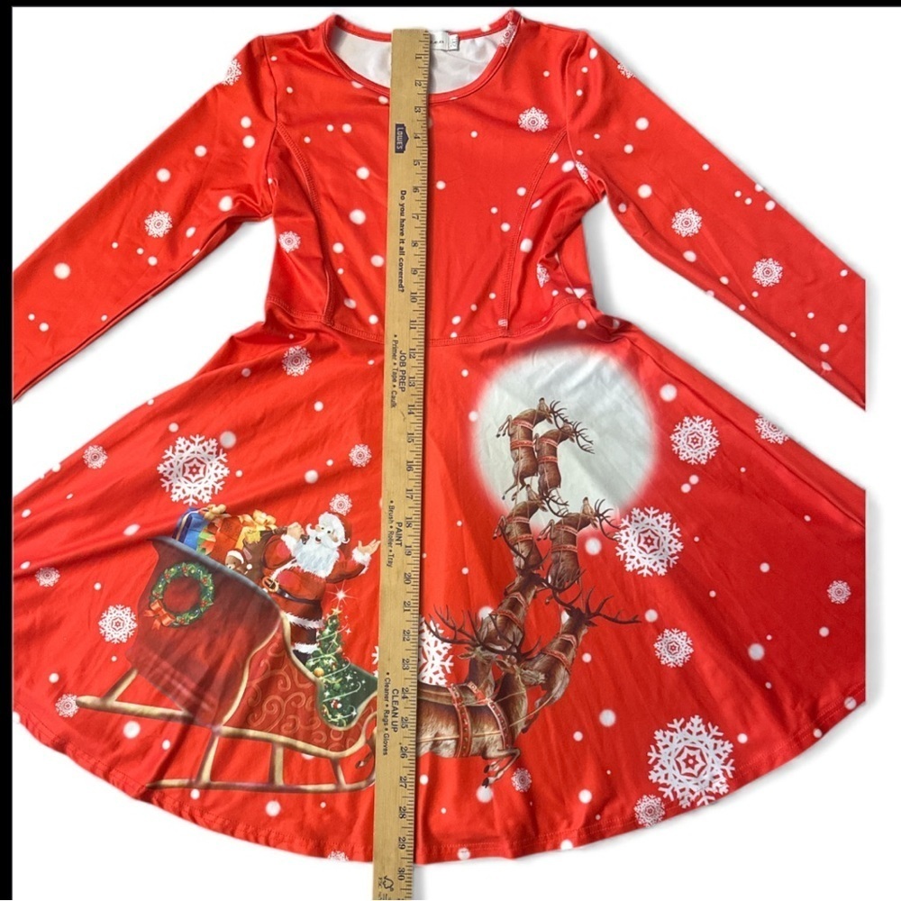Festive Red Christmas Dress with Santa and Reindeer-YOUTH 2XL(14/16) - Picture 4 of 6
